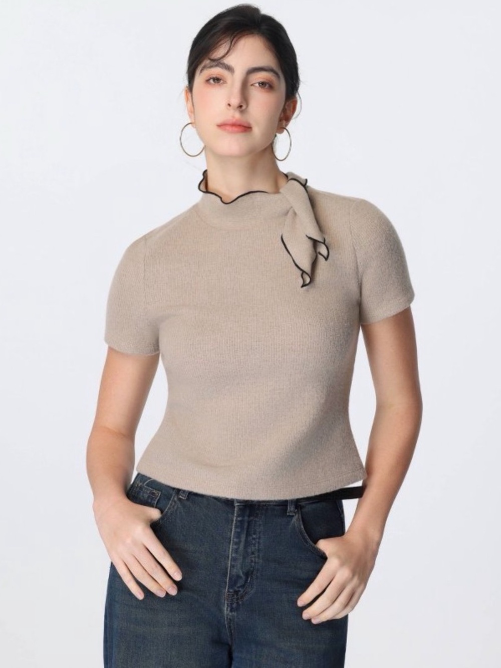 a new day Taupe Short-Sleeve Knit Top with Neck Trim